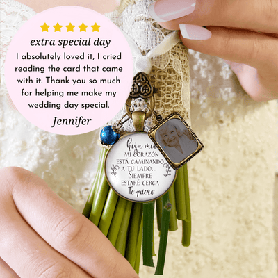 On Your Wedding Day SPANISH MY Heart Is There Walking Beside You DAUGHTER - BRONZE - WHITE - BLUE BEAD