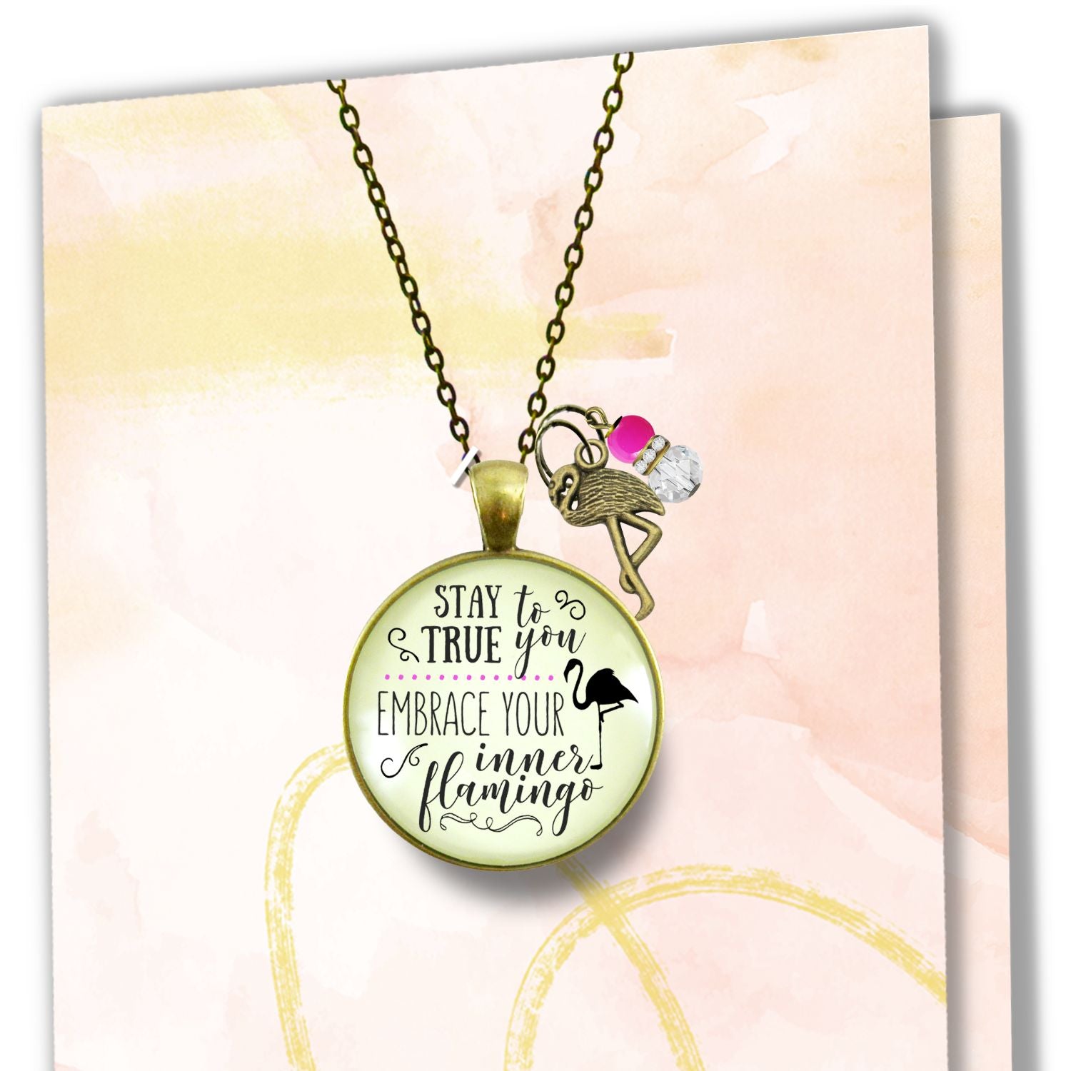 Flamingo Necklace Stay True to You Quote Tropical Fashion Hot Pink Charm  Necklace - Gutsy Goodness Handmade Jewelry