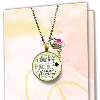 Flamingo Necklace Stay True to You Quote Tropical Fashion Hot Pink Charm  Necklace - Gutsy Goodness Handmade Jewelry