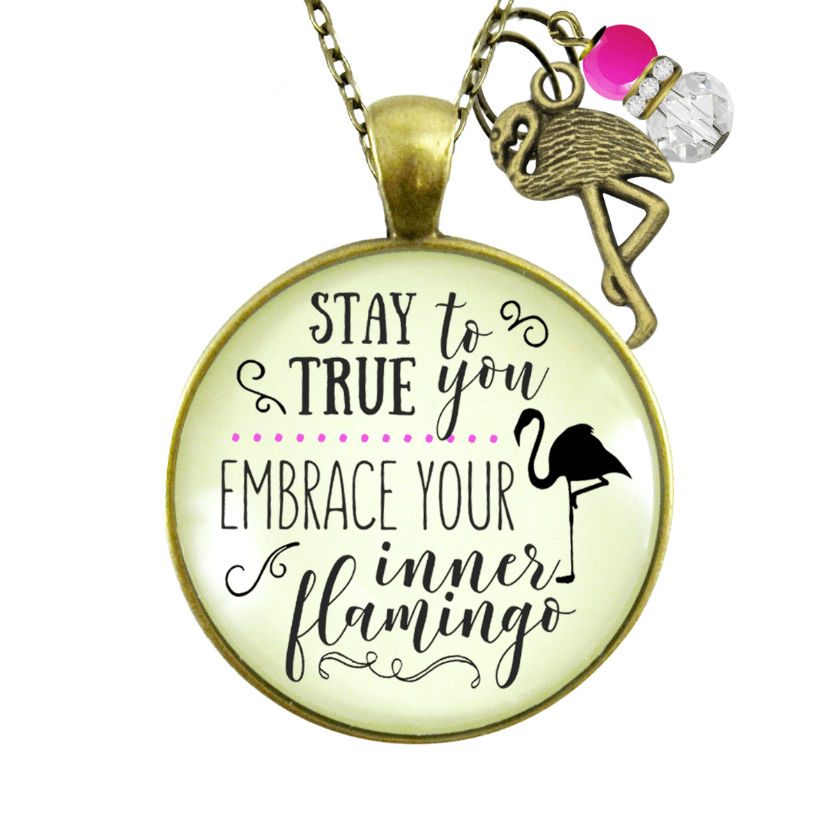 Flamingo Necklace Stay True to You Quote Tropical Fashion Pink Charm - Gutsy Goodness