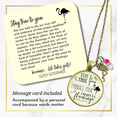 Flamingo Necklace Stay True to You Quote Tropical Fashion Pink Charm - Gutsy Goodness