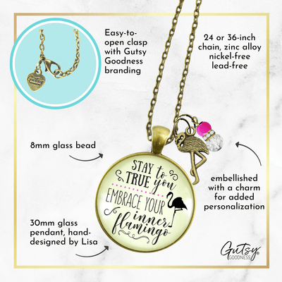 Flamingo Necklace Stay True to You Quote Tropical Fashion Pink Charm - Gutsy Goodness