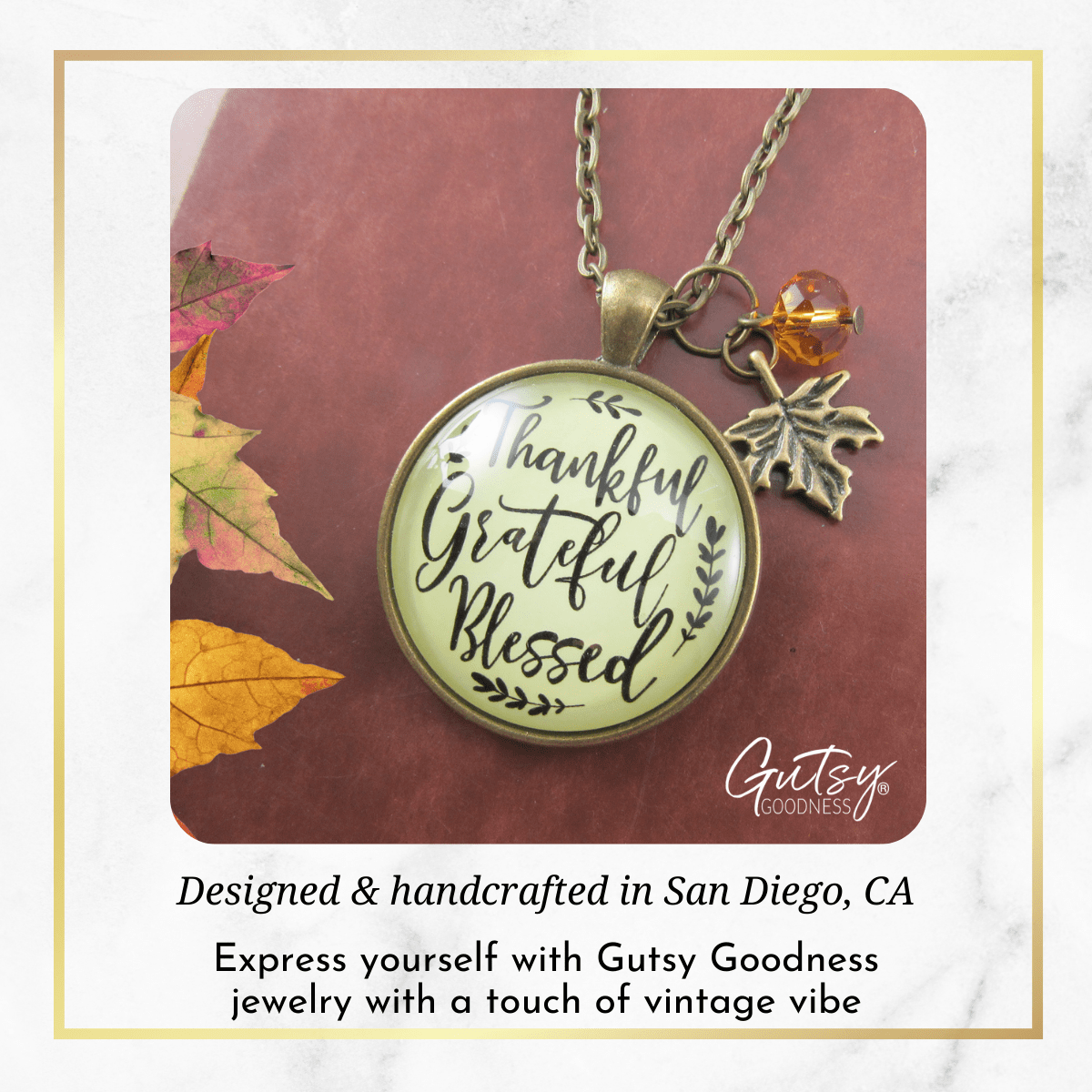 Gutsy Goodness Autumn Necklace Thankful Grateful Blessed Inspirational Leaf Jewelry - Gutsy Goodness Handmade Jewelry;Autumn Necklace Thankful Grateful Blessed Inspirational Leaf Jewelry - Gutsy Goodness Handmade Jewelry Gifts