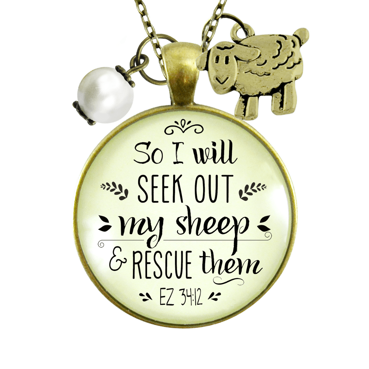 Gutsy Goodness Christian Necklace So I Will Seek Out My Sheep Jewelry Lamb Charm - Gutsy Goodness;Christian Necklace So I Will Seek Out My Sheep Jewelry Lamb Charm - Gutsy Goodness Handmade Jewelry Gifts