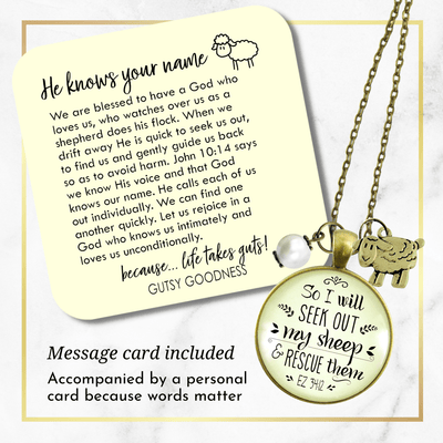 Gutsy Goodness Christian Necklace So I Will Seek Out My Sheep Jewelry Lamb Charm - Gutsy Goodness;Christian Necklace So I Will Seek Out My Sheep Jewelry Lamb Charm - Gutsy Goodness Handmade Jewelry Gifts