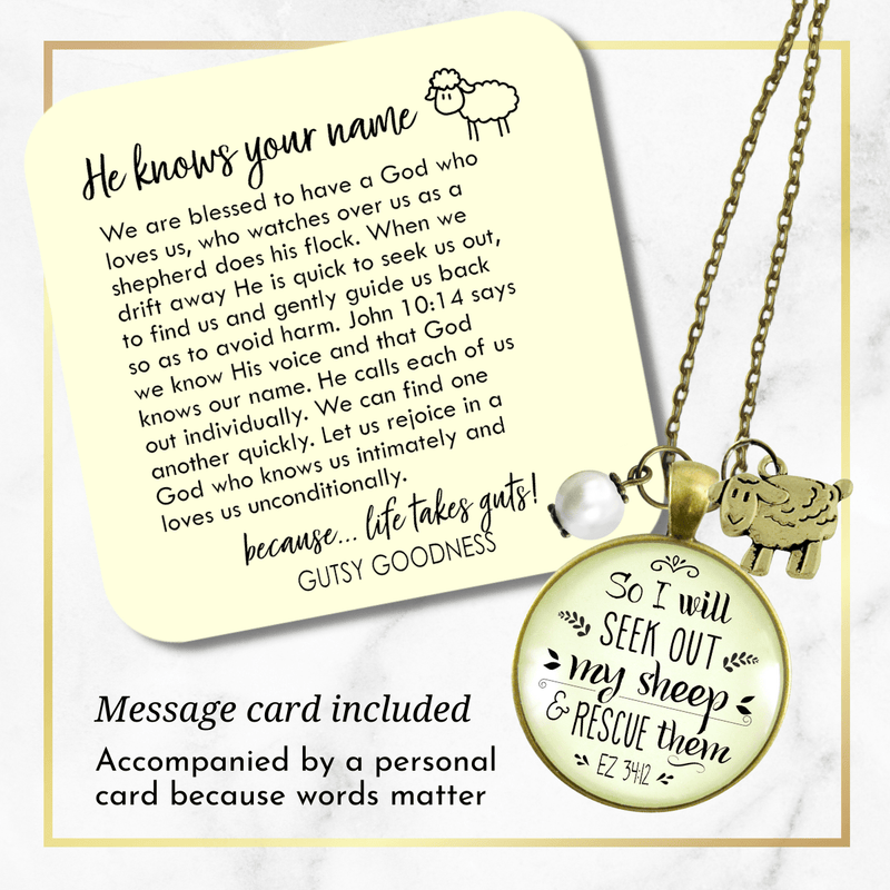 Gutsy Goodness Christian Necklace So I Will Seek Out My Sheep Jewelry Lamb Charm - Gutsy Goodness;Christian Necklace So I Will Seek Out My Sheep Jewelry Lamb Charm - Gutsy Goodness Handmade Jewelry Gifts