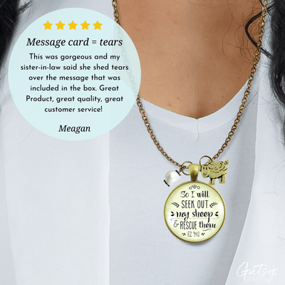 Gutsy Goodness Christian Necklace So I Will Seek Out My Sheep Jewelry Lamb Charm - Gutsy Goodness;Christian Necklace So I Will Seek Out My Sheep Jewelry Lamb Charm - Gutsy Goodness Handmade Jewelry Gifts