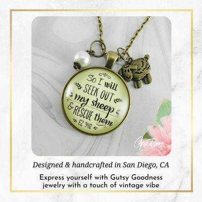 Gutsy Goodness Christian Necklace So I Will Seek Out My Sheep Jewelry Lamb Charm - Gutsy Goodness;Christian Necklace So I Will Seek Out My Sheep Jewelry Lamb Charm - Gutsy Goodness Handmade Jewelry Gifts