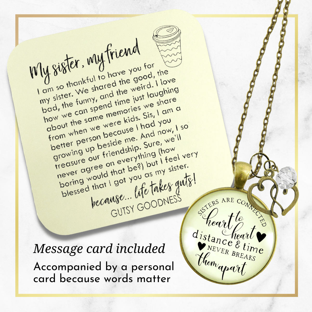 Gutsy Goodness Sisters are Connected Necklace Long Distance Friendship Jewelry Open Heart Charm - Gutsy Goodness Handmade Jewelry;Sisters Are Connected Necklace Long Distance Friendship Jewelry Open Heart Charm - Gutsy Goodness Handmade Jewelry Gifts