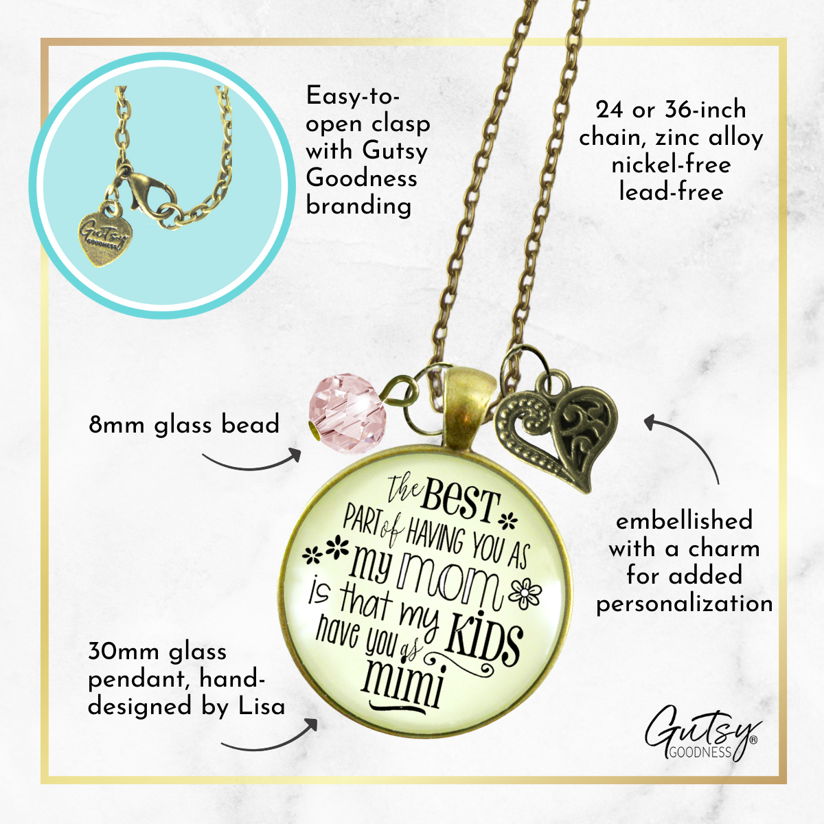 Mimi Necklace Best Part You as Mom Kids Grandma Jewelry Gift Daughter  Necklace - Gutsy Goodness Handmade Jewelry