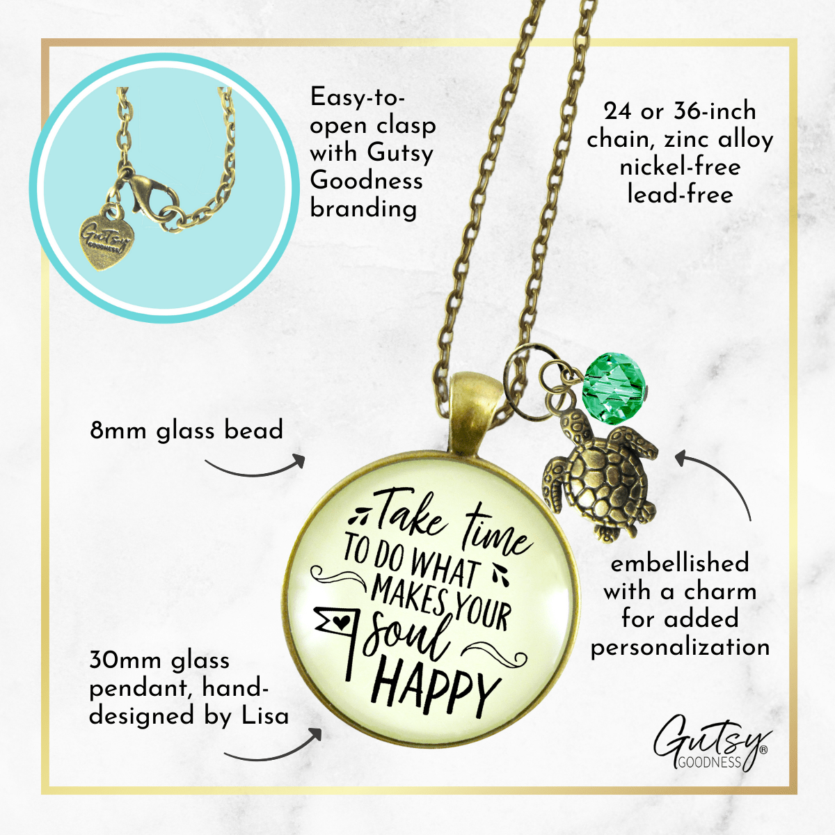 Gutsy Goodness Turtle Necklace Take Time to Make Soul Happy Life Theme Jewelry - Gutsy Goodness Handmade Jewelry;Turtle Necklace Take Time To Make Soul Happy Life Theme Jewelry - Gutsy Goodness Handmade Jewelry Gifts