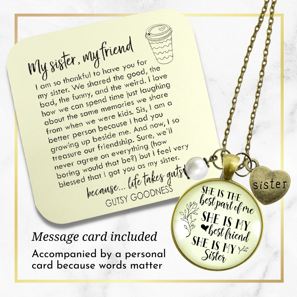 Gutsy Goodness Love My Sister Necklace She is Best Part Friendship Jewelry Gift - Gutsy Goodness Handmade Jewelry;Love My Sister Necklace She Is Best Part Friendship Jewelry Gift - Gutsy Goodness Handmade Jewelry Gifts