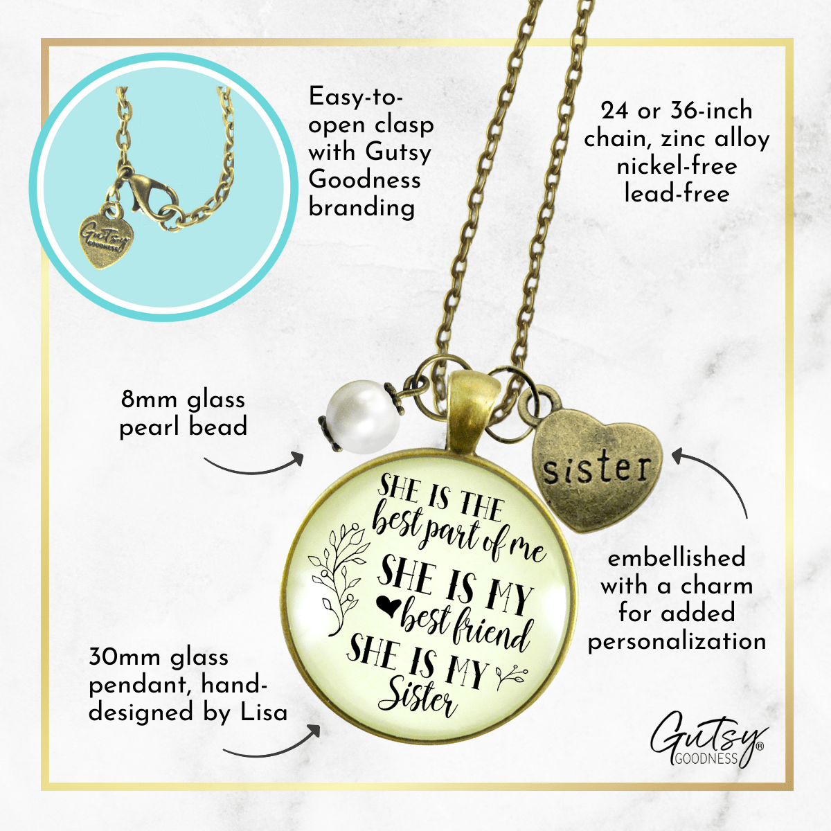 Gutsy Goodness Love My Sister Necklace She is Best Part Friendship Jewelry Gift - Gutsy Goodness Handmade Jewelry;Love My Sister Necklace She Is Best Part Friendship Jewelry Gift - Gutsy Goodness Handmade Jewelry Gifts