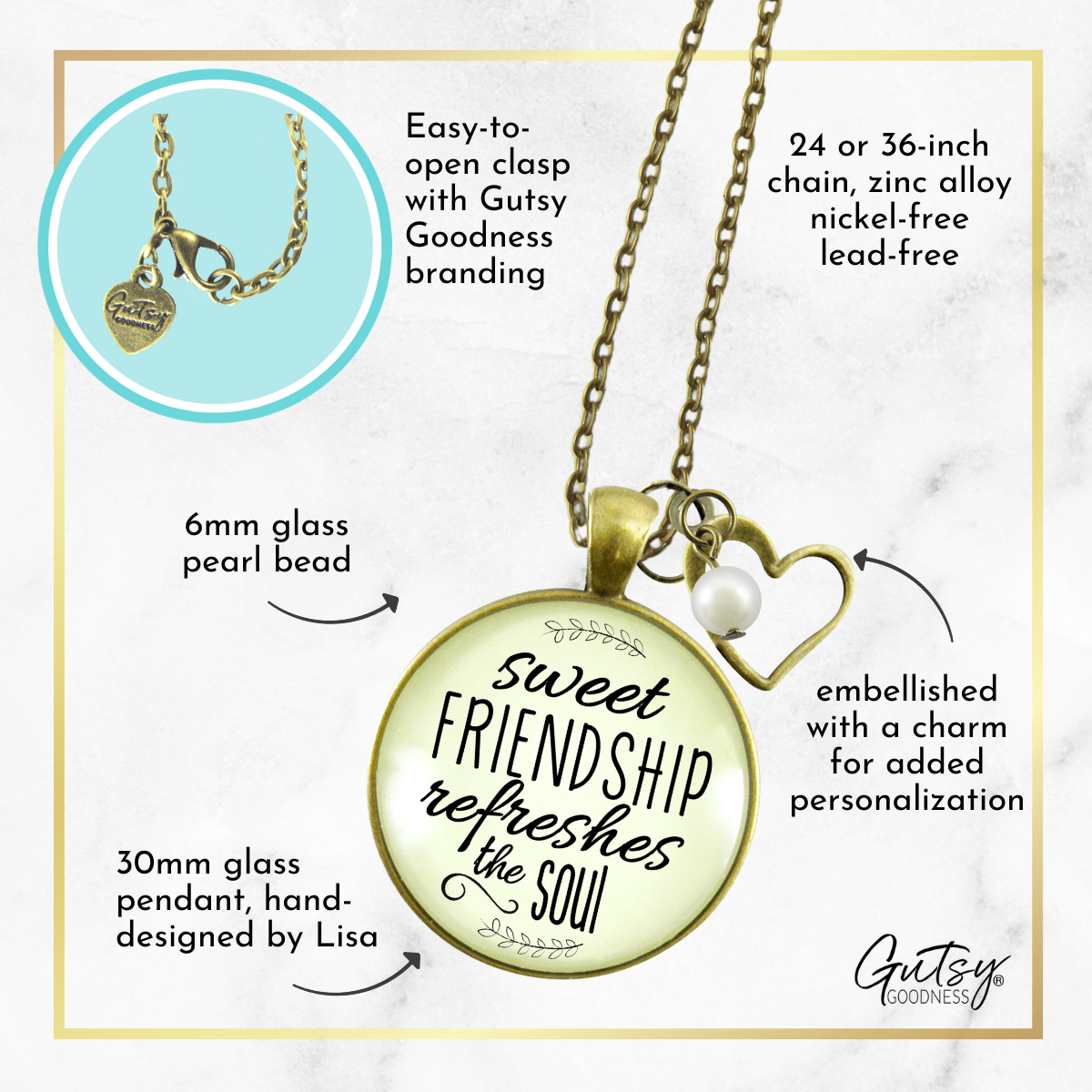 Gutsy Goodness BFF Necklace Sweet Friendship Refreshes Soul Inspirational Pendant Jewelry - Gutsy Goodness;Bff Necklace Sweet Friendship Refreshes Soul Inspirational Pendant Jewelry - Gutsy Goodness Handmade Jewelry Gifts