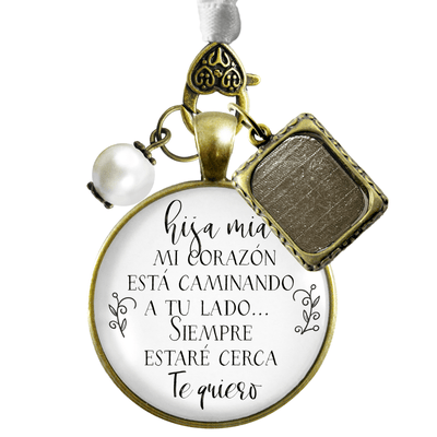 On Your Wedding Day SPANISH MY Heart Is There Walking Beside You DAUGHTER - BRONZE - WHITE - WHITE BEAD