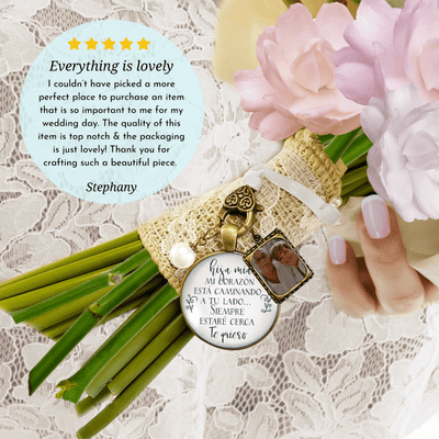 On Your Wedding Day SPANISH MY Heart Is There Walking Beside You DAUGHTER - BRONZE - WHITE - WHITE BEAD