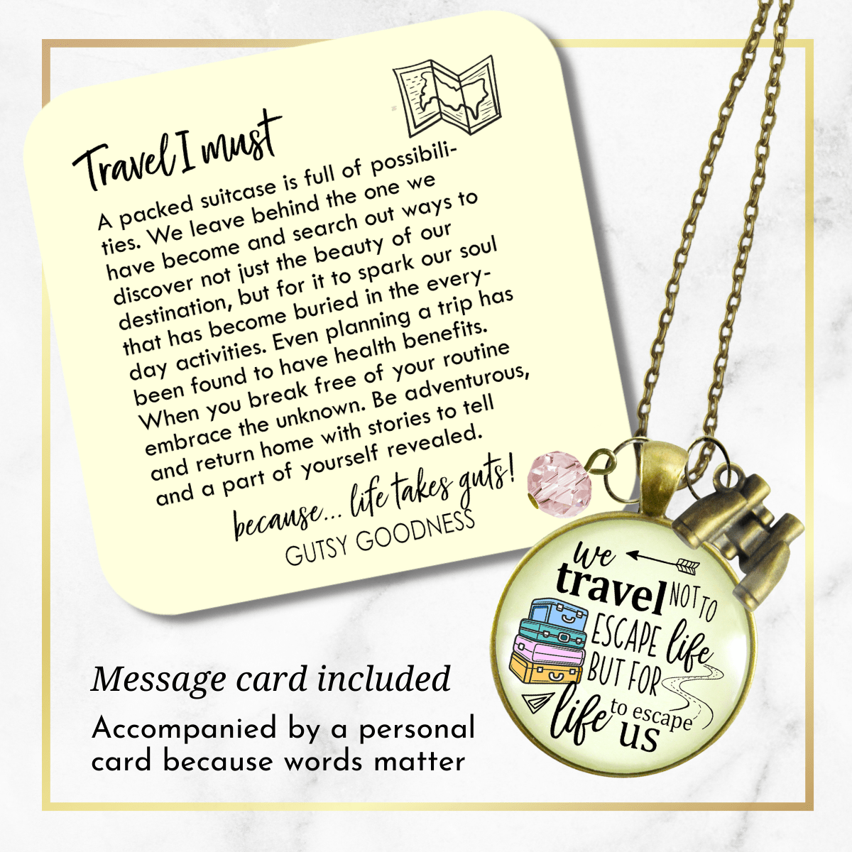 Travel Lover Necklace Wanderlust Explorer Pendant Adventure Seeker Gift Boho Chic Binoculars Charm  Necklace - Gutsy Goodness Handmade Jewelry