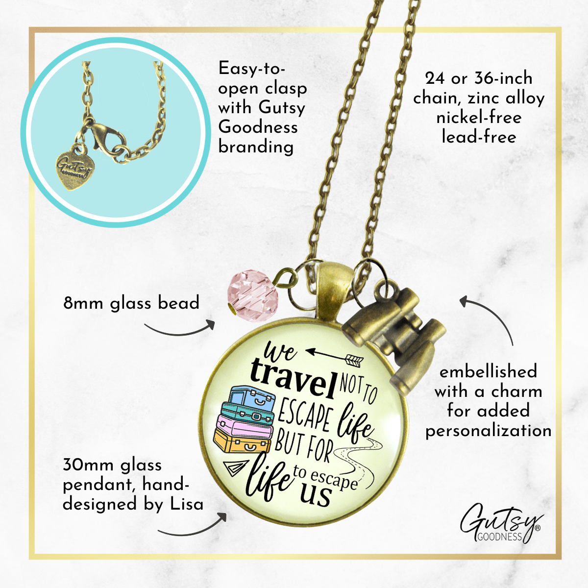 Travel Lover Necklace Wanderlust Explorer Pendant Adventure Seeker Gift Boho Chic Binoculars Charm  Necklace - Gutsy Goodness Handmade Jewelry