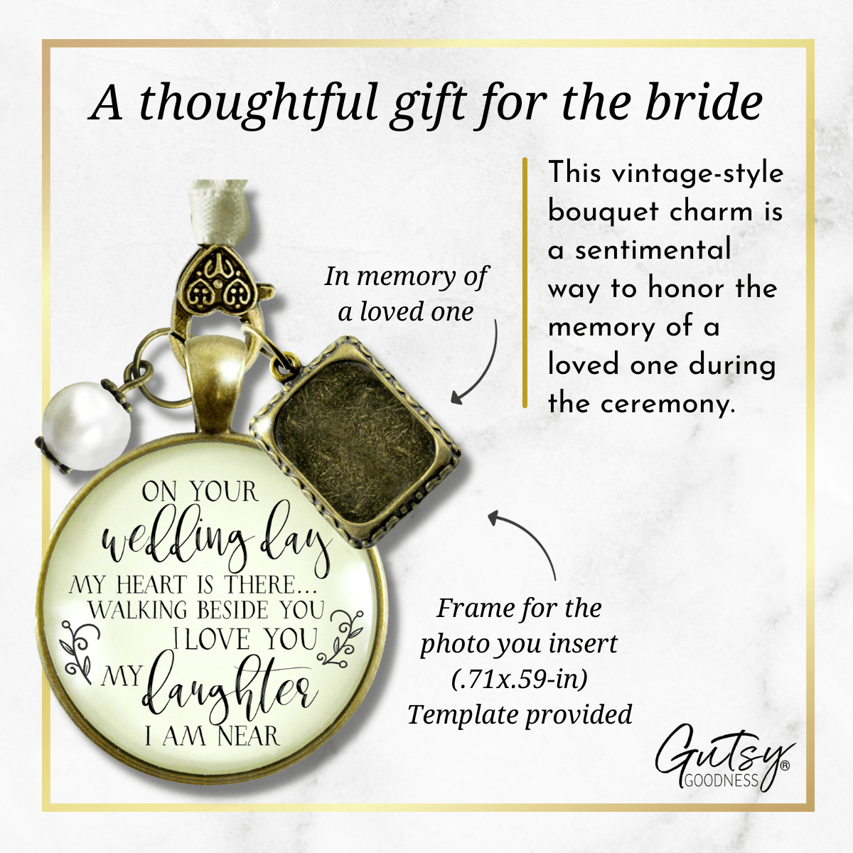 Bouquet Charm On Your Wedding Day Mom Dad Memorial Bridal Memorial Custom Photo Frame - Gutsy Goodness Handmade Jewelry Gifts