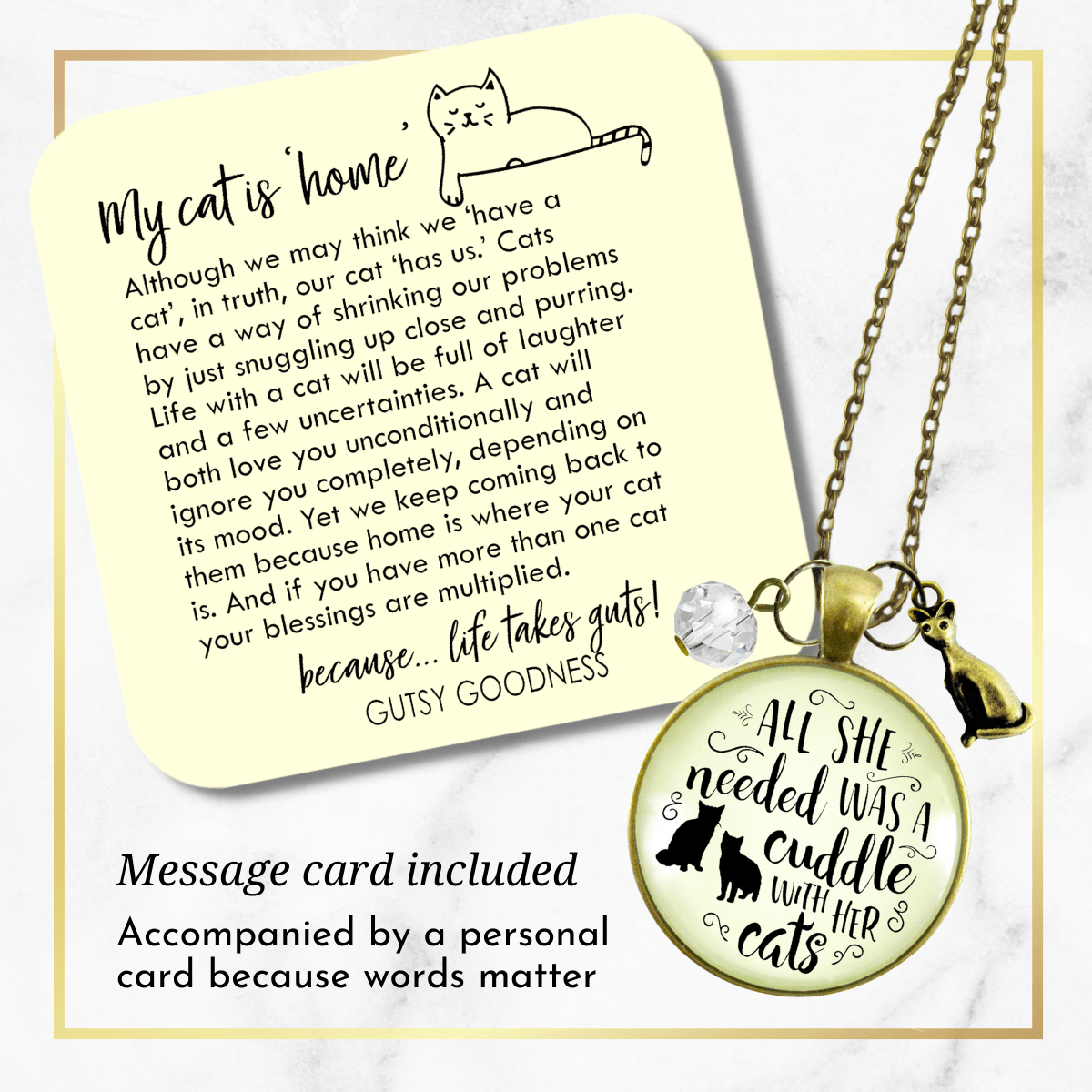 Gutsy Goodness Cats Necklace She Needed Cuddle Quote Kitty Theme Gift Womens Jewelry - Gutsy Goodness Handmade Jewelry;Cats Necklace She Needed Cuddle Quote Kitty Theme Gift Womens Jewelry - Gutsy Goodness Handmade Jewelry Gifts