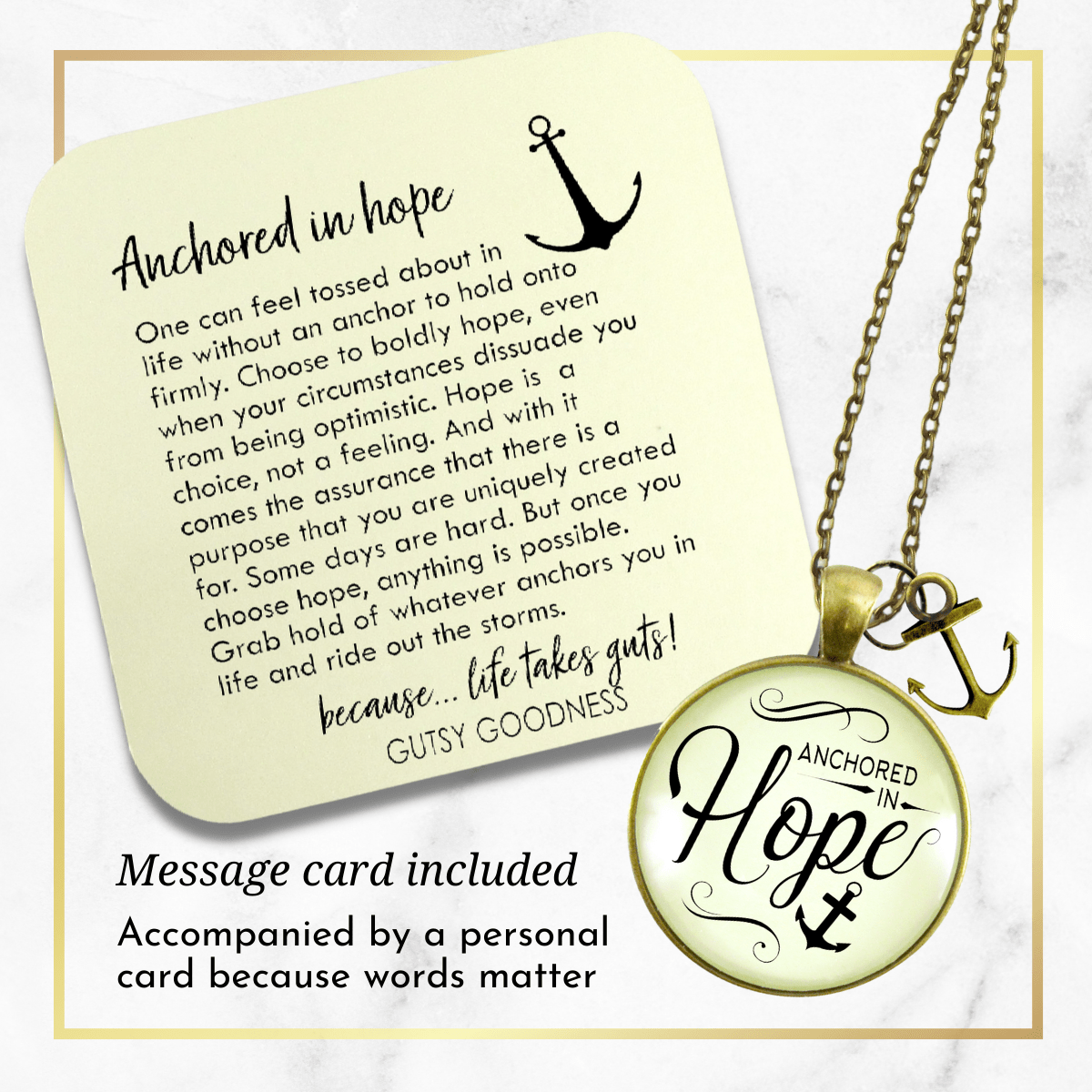Gutsy Goodness Anchored in Hope Necklace Nautical Theme Faith Words Determination Charm Jewelry - Gutsy Goodness Handmade Jewelry;Anchored In Hope - Gutsy Goodness Handmade Jewelry Gifts