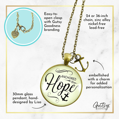 Gutsy Goodness Anchored in Hope Necklace Nautical Theme Faith Words Determination Charm Jewelry - Gutsy Goodness Handmade Jewelry;Anchored In Hope - Gutsy Goodness Handmade Jewelry Gifts