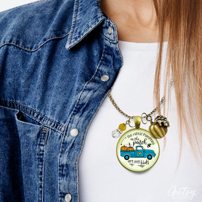 Mom Pumpkins In The Patch Necklace Cutest Are My Kids Autumn Truck Halloween Handmade Jewelry Pendant  Necklace - Gutsy Goodness Handmade Jewelry