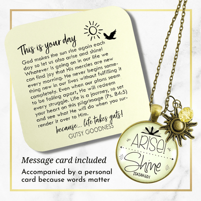Gutsy Goodness Sun Necklace Arise Shine Scripture Boho Christian Jewelry Medallion Charm - Gutsy Goodness;Arise Shine - Gutsy Goodness Handmade Jewelry Gifts