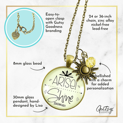Gutsy Goodness Sun Necklace Arise Shine Scripture Boho Christian Jewelry Medallion Charm - Gutsy Goodness;Arise Shine - Gutsy Goodness Handmade Jewelry Gifts