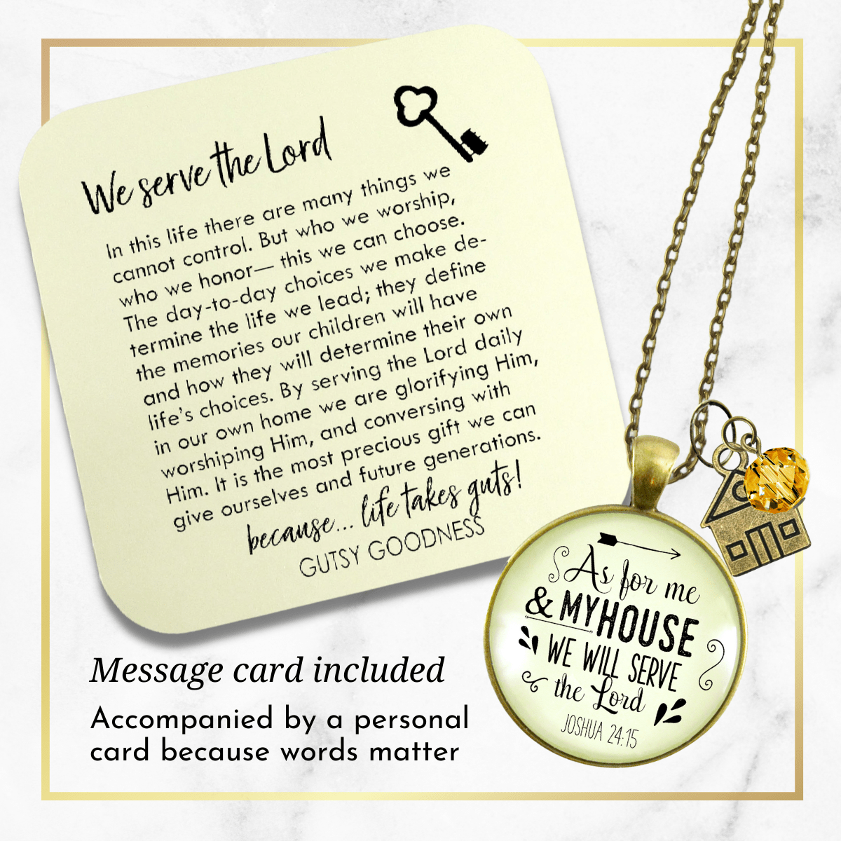 Gutsy Goodness As for My House We Will Serve the Lord Necklace Faith Charm Jewelry - Gutsy Goodness Handmade Jewelry;As For My House We Will Serve The Lord Necklace Faith Charm Jewelry - Gutsy Goodness Handmade Jewelry Gifts