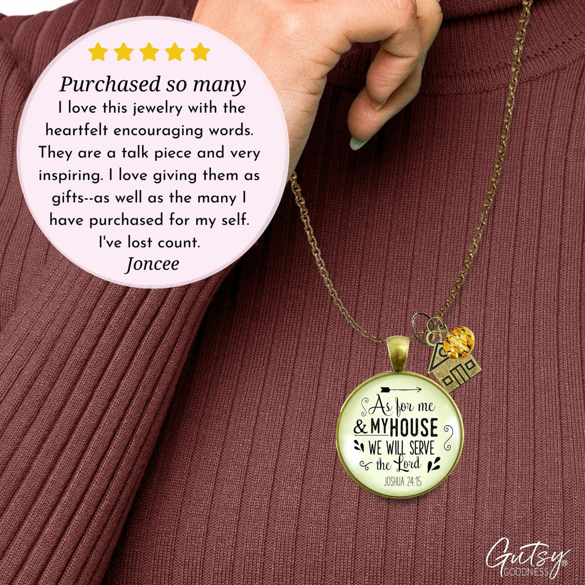 Gutsy Goodness As for My House We Will Serve the Lord Necklace Faith Charm Jewelry - Gutsy Goodness Handmade Jewelry;As For My House We Will Serve The Lord Necklace Faith Charm Jewelry - Gutsy Goodness Handmade Jewelry Gifts