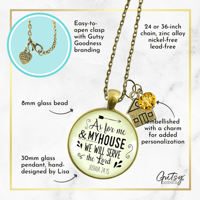 Gutsy Goodness As for My House We Will Serve the Lord Necklace Faith Charm Jewelry - Gutsy Goodness Handmade Jewelry;As For My House We Will Serve The Lord Necklace Faith Charm Jewelry - Gutsy Goodness Handmade Jewelry Gifts