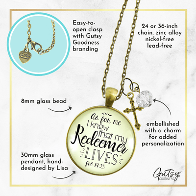 Gutsy Goodness I Know My Redeemer Lives Necklace Faith in Jesus Cross Womens Jewelry - Gutsy Goodness;I Know My Redeemer Lives Necklace Faith In Jesus Cross Womens Jewelry - Gutsy Goodness Handmade Jewelry Gifts
