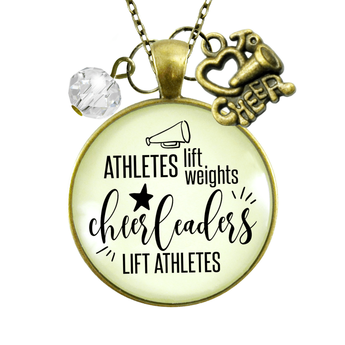 Cheer Necklace Athletes Lift Weights Funny Cheerleader Jewelry Megaphone Charm - Gutsy Goodness