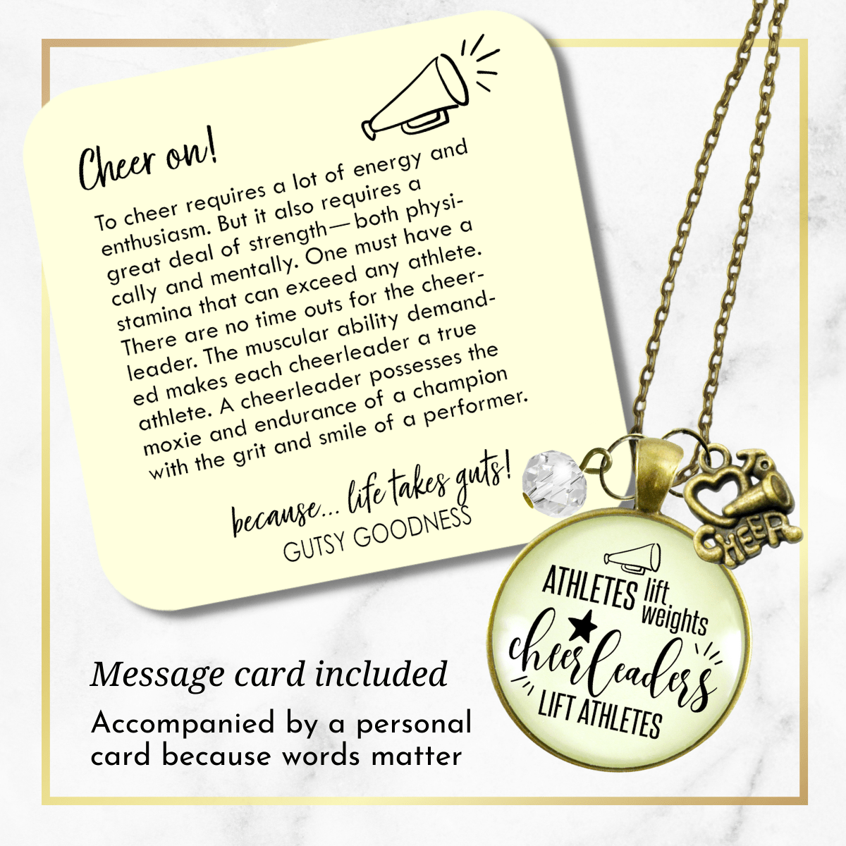 Cheer Necklace Athletes Lift Weights Funny Cheerleader Jewelry Megaphone Charm - Gutsy Goodness