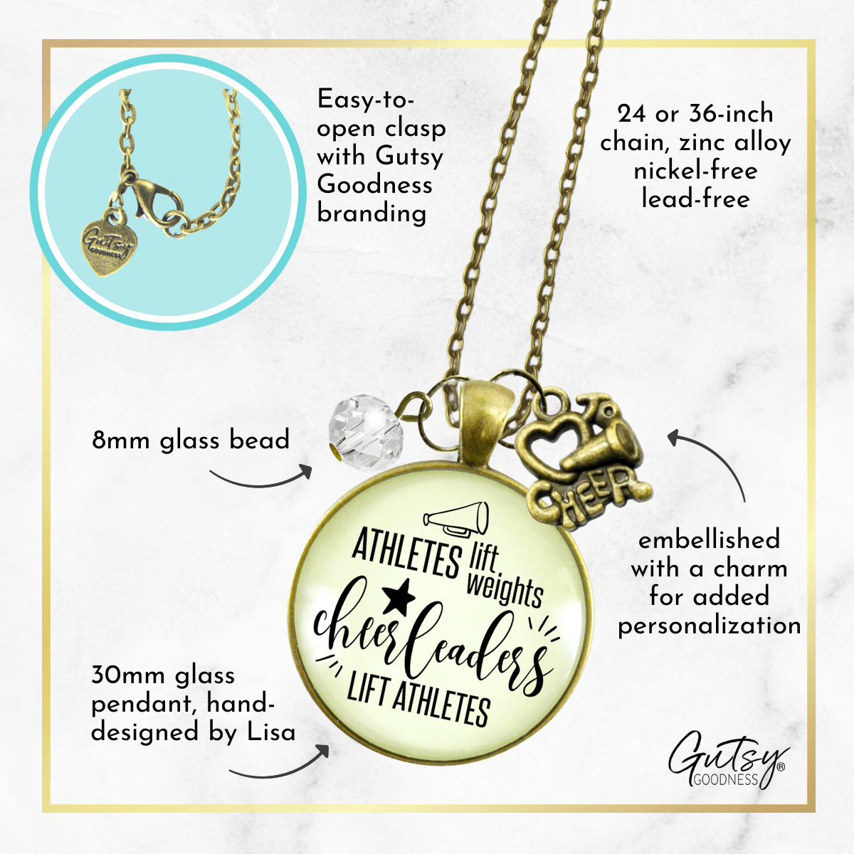 Cheer Necklace Athletes Lift Weights Funny Cheerleader Jewelry Megaphone Charm - Gutsy Goodness