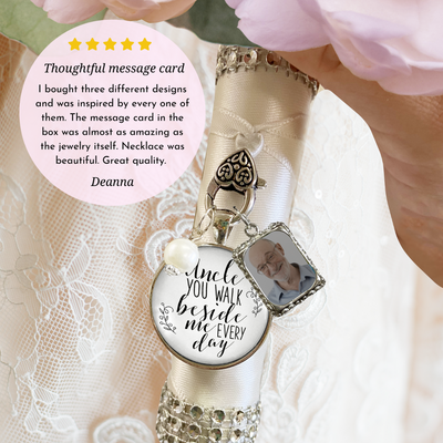 Bouquet Charm Customize Uncle You Walk Beside Me Every Day Wedding Day Jewelry Memory Vintage Silvertone Glass Pendant  Loving Memorial on Bride's Flowers DIY Photo Template  Bouquet Charm - Gutsy Goodness Handmade Jewelry