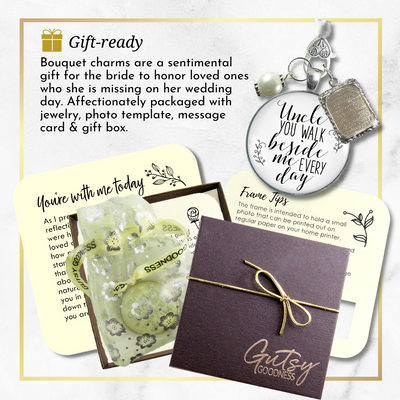 Bouquet Charm Customize Uncle You Walk Beside Me Every Day Wedding Day Jewelry Memory Vintage Silvertone Glass Pendant  Loving Memorial on Bride's Flowers DIY Photo Template  Bouquet Charm - Gutsy Goodness Handmade Jewelry