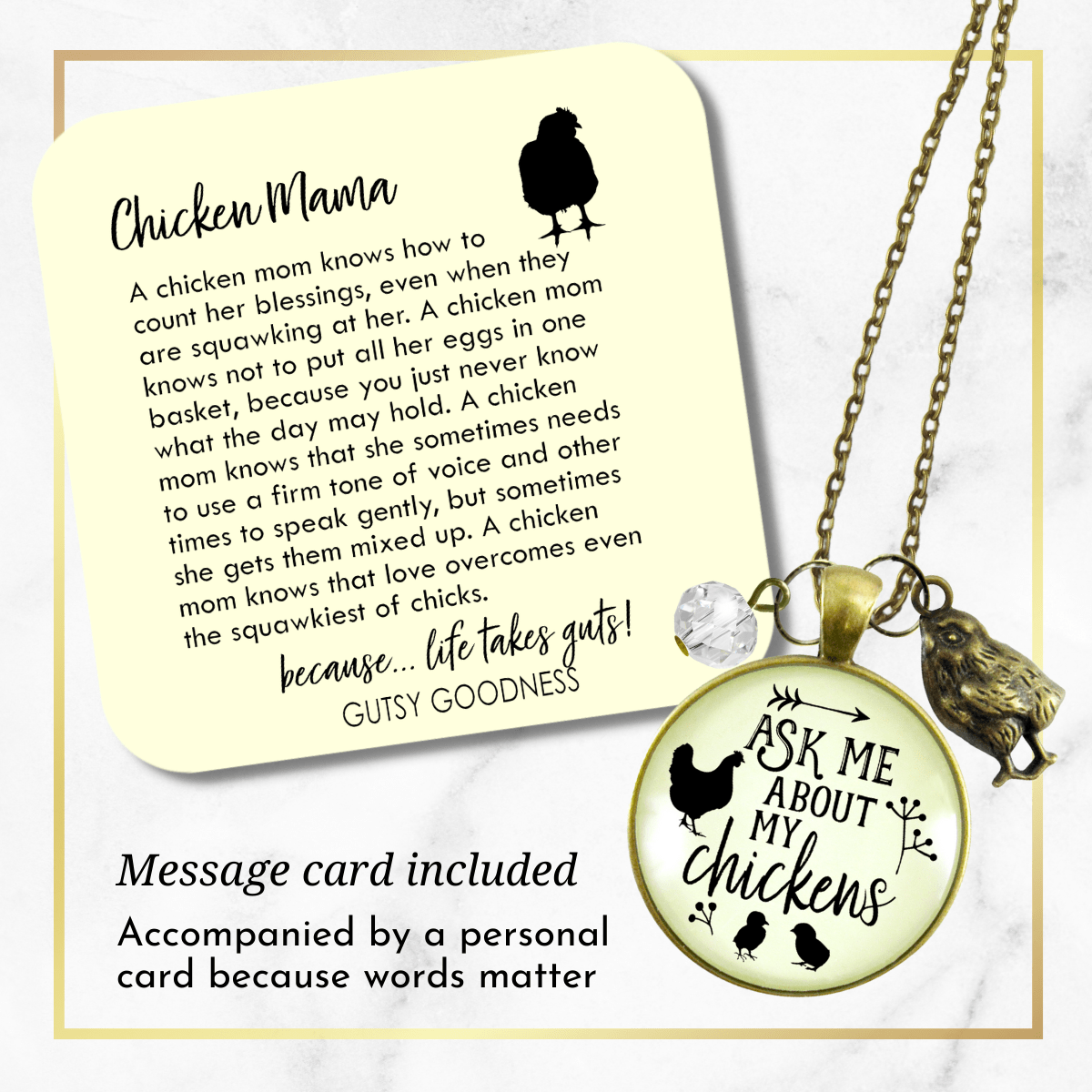 Gutsy Goodness Chicken Mom Necklace Ask Me About My Chickens Novelty Gift Farm Life Inspired - Gutsy Goodness;Chicken Mom Necklace Ask Me About My Chickens Novelty Gift Farm Life Inspired - Gutsy Goodness Handmade Jewelry Gifts