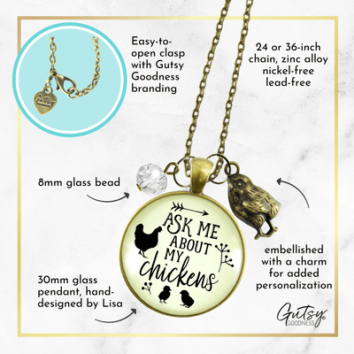 Gutsy Goodness Chicken Mom Necklace Ask Me About My Chickens Novelty Gift Farm Life Inspired - Gutsy Goodness;Chicken Mom Necklace Ask Me About My Chickens Novelty Gift Farm Life Inspired - Gutsy Goodness Handmade Jewelry Gifts