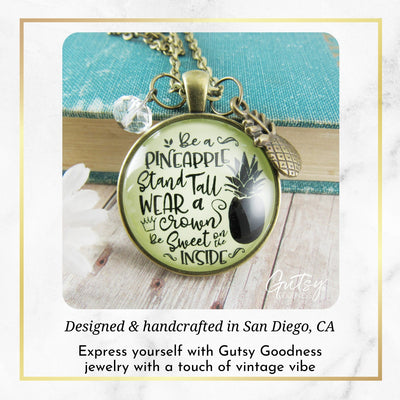 Pineapple Necklace Stand Tall Quote Hawaiian Inspired Charm Jewelry  Necklace - Gutsy Goodness Handmade Jewelry