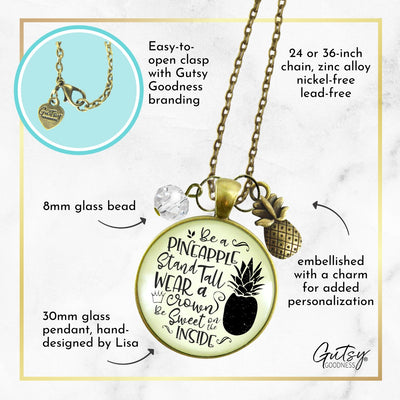 Pineapple Necklace Stand Tall Quote Hawaiian Inspired Charm Jewelry  Necklace - Gutsy Goodness Handmade Jewelry