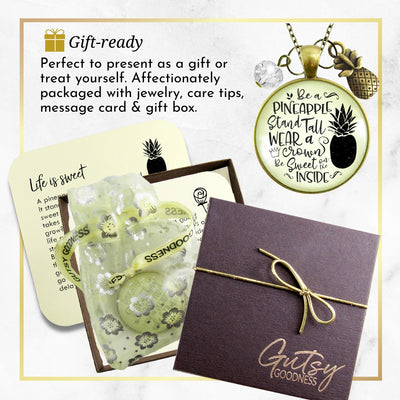 Pineapple Necklace Stand Tall Quote Hawaiian Inspired Charm Jewelry  Necklace - Gutsy Goodness Handmade Jewelry