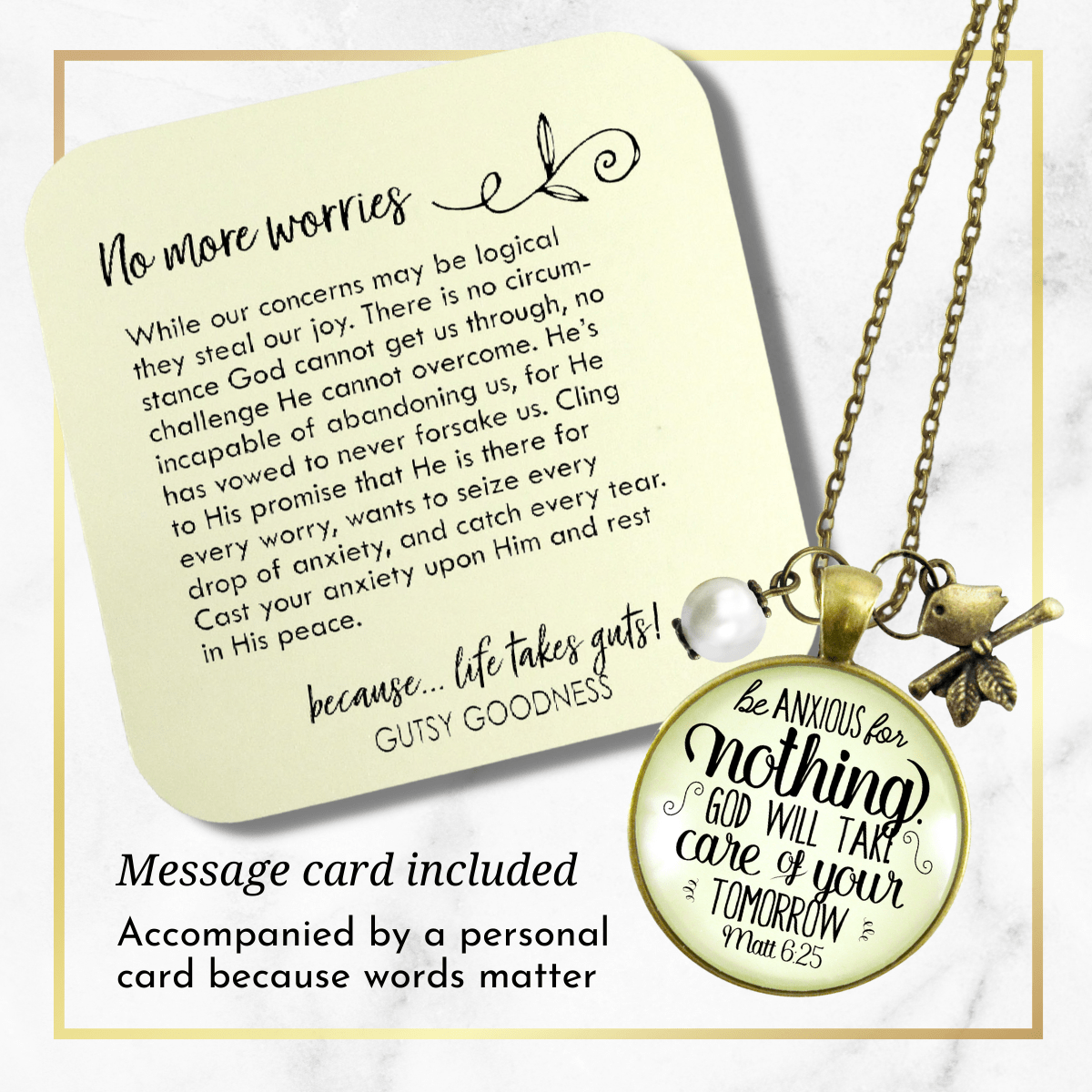 Gutsy Goodness Be Anxious for Nothing Necklace Believer Reminder Message Jewelry Brid Charm - Gutsy Goodness;Be Anxious For Nothing Necklace Believer Reminder Message Jewelry Brid Charm - Gutsy Goodness Handmade Jewelry Gifts