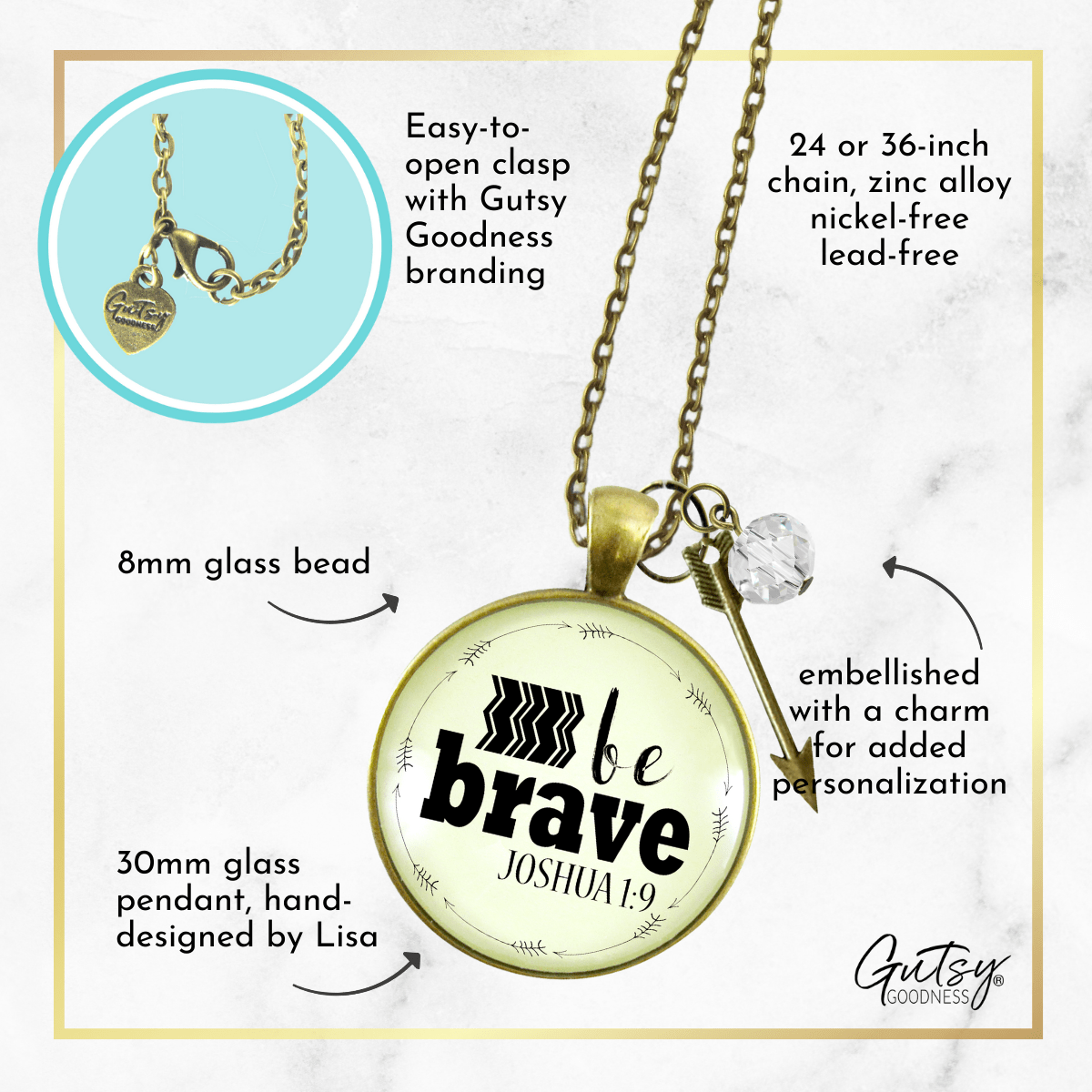 Gutsy Goodness Be Brave Necklace Faith Bible Strength Quote Jewelry Arrow Charm - Gutsy Goodness;Be Brave Necklace Faith Bible Strength Quote Jewelry Arrow Charm - Gutsy Goodness Handmade Jewelry Gifts