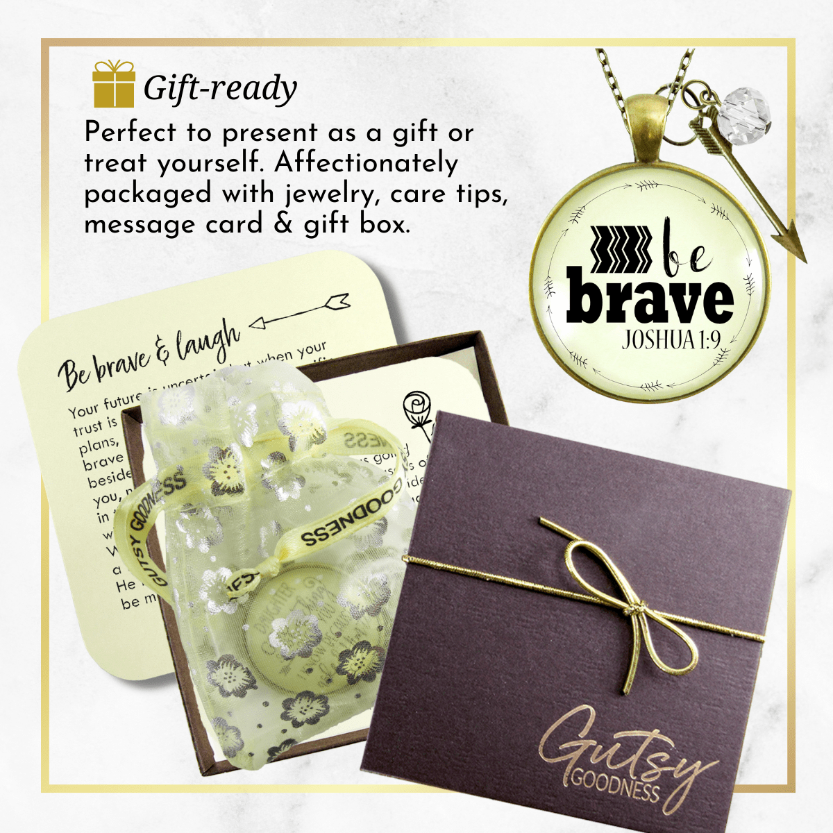 Gutsy Goodness Be Brave Necklace Faith Bible Strength Quote Jewelry Arrow Charm - Gutsy Goodness;Be Brave Necklace Faith Bible Strength Quote Jewelry Arrow Charm - Gutsy Goodness Handmade Jewelry Gifts