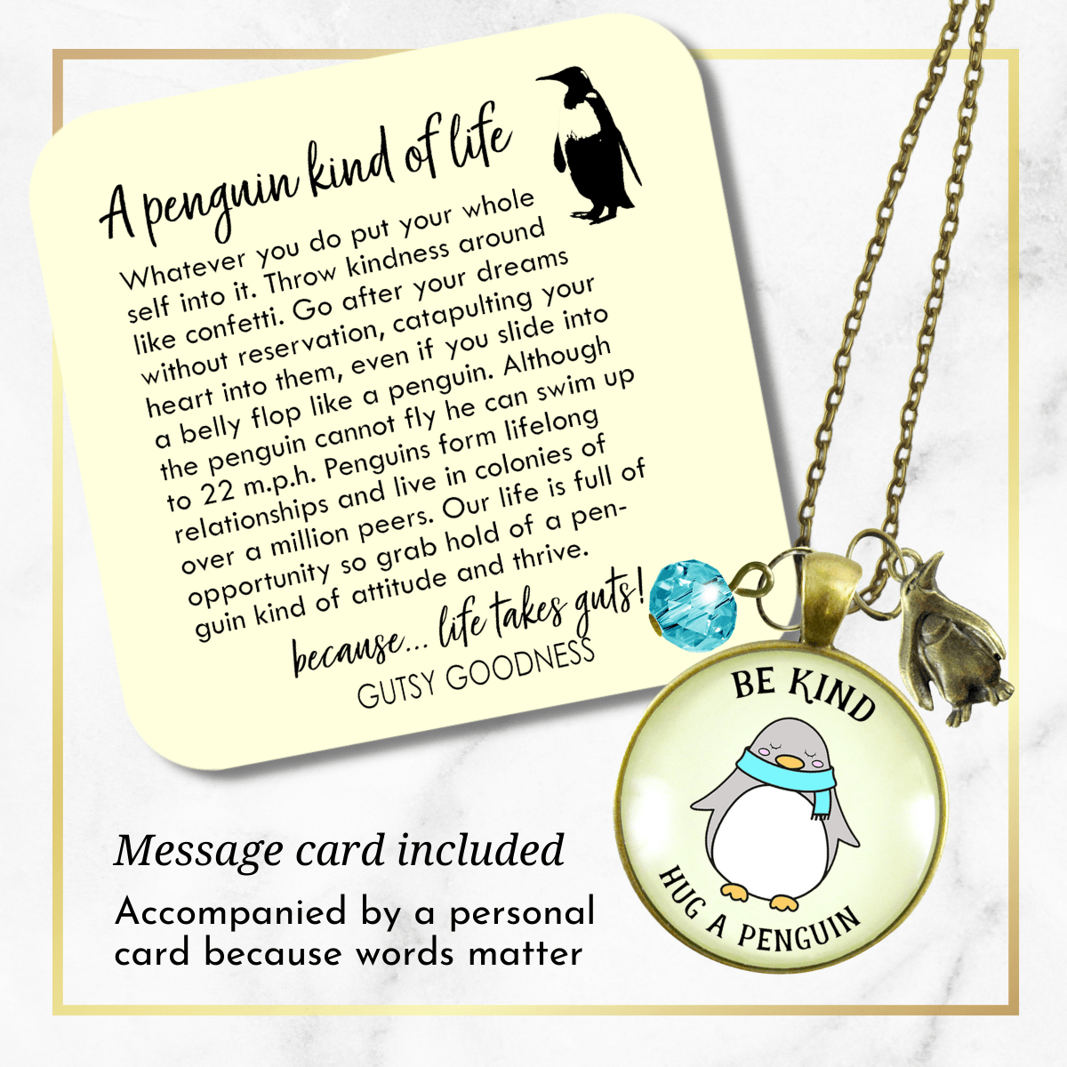 Gutsy Goodness Penguin Necklace Be Kind Hug A Penguin Theme Friendship Jewelry - Gutsy Goodness;Penguin Necklace Be Kind Hug A Penguin Theme Friendship Jewelry - Gutsy Goodness Handmade Jewelry Gifts
