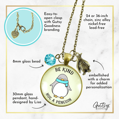 Gutsy Goodness Penguin Necklace Be Kind Hug A Penguin Theme Friendship Jewelry - Gutsy Goodness;Penguin Necklace Be Kind Hug A Penguin Theme Friendship Jewelry - Gutsy Goodness Handmade Jewelry Gifts