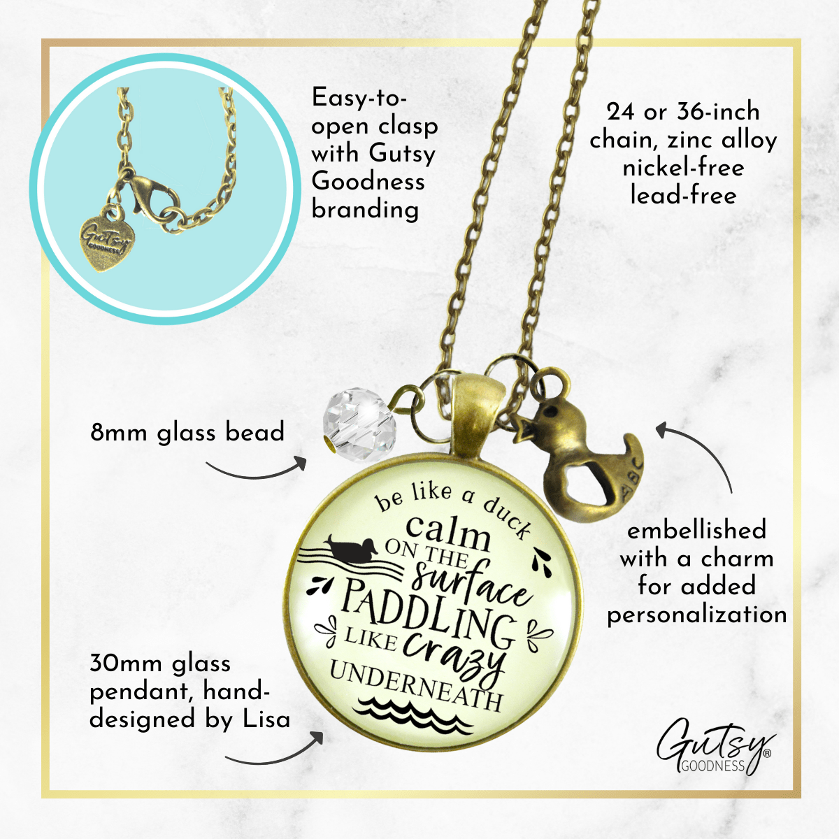 Gutsy Goodness Inspirational Necklace Be a Duck Calm Hustle Mantra Boss Jewelry Gift - Gutsy Goodness Handmade Jewelry;Inspirational Necklace Be A Duck Calm Hustle Mantra Boss Jewelry Gift - Gutsy Goodness Handmade Jewelry Gifts