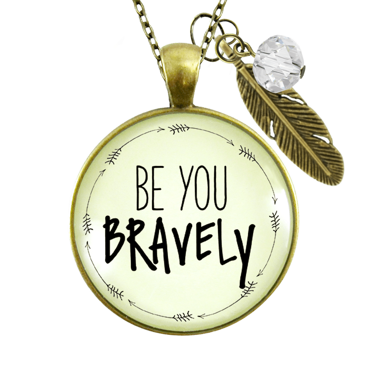 Gutsy Goodness Brave Necklace Be You Bravely Positive Mantra Jewelry Feather Charm - Gutsy Goodness;Brave Necklace Be You Bravely Positive Mantra Jewelry Feather Charm - Gutsy Goodness Handmade Jewelry Gifts